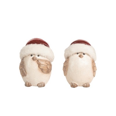 Transpac Terracotta Bird w/Santa Hat Set of 2 Christmas Home Decorations