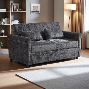 58.27" Chenille Functional Loveseat Sofa Bed with Armrests, Storage & USB - 1 of 4
