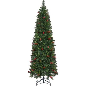 Yaheetech 6Ft/7.5Ft Prel-lit Artificial Christmas Tree with Warm White Lights, Green - 1 of 4