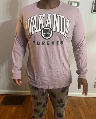 Men's Marvel Wakanda Forever Long Sleeve Sweater Knit Pajama Set - Light  Purple/Gray S