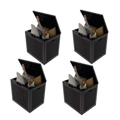 VisioGear Deck Boxes, 4-Piece 30 Gal Outdoor Storage Deck Box, Small Patio Storage Bin for Garden Tools, Black, 22.09"*17.09"*20.87"