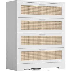 4 Drawer Dresser for Bedroom, Rattan Chest of Dressers, Modern Wood Tall Dresser with Power Outlets, Drawer Organizer Unit with Metal Handle - 1 of 4