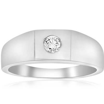 Pompeii3 Mens White Gold 1/4ct Solitaire Bezel Diamond Ring