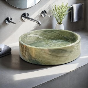 Green Marble Cylindrical Vessel Sink – 16.14 x 16.14 Inch Handcrafted Verde Laguna Marble Bathroom Sink Polished Finish Modern and Rustic Vanities - 1 of 4