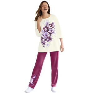 Woman Within Plus Size Floral Tee And Pant Set - 1 of 4