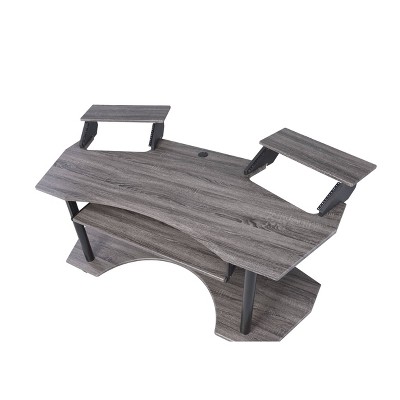Eleazar Black Oak Studio Desk with Keyboard Tray and Speaker Stands
