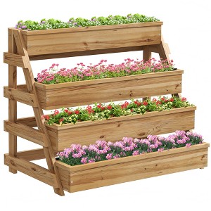 Outsunny 4 Tier Wood Planter Box with Drainage Holes, Freestanding Flower Box Outdoor Planter for Herbs, Vegetables, and Flowers - 1 of 4