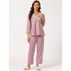 Allegra K Women’s Soft V Neck 3/4 Sleeves Lace Insert Two-Piece Pajama Sets - 2 of 4