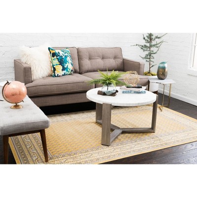 Yellow and Gray Rectangular Stain-Resistant Synthetic Area Rug
