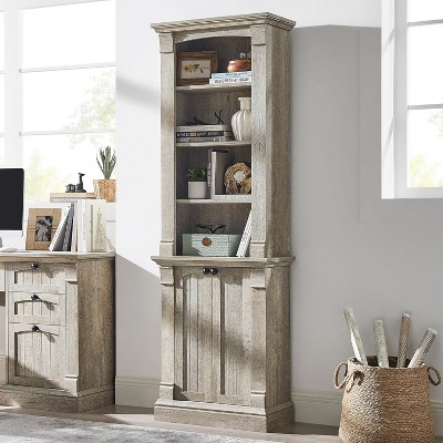 SinCiDo 72" Tall Farmhouse Storage Bookcase, 4-Tier Open Adjustable Shelves & 2 Doors, Wooden Bookshelf Organizer for Home Office