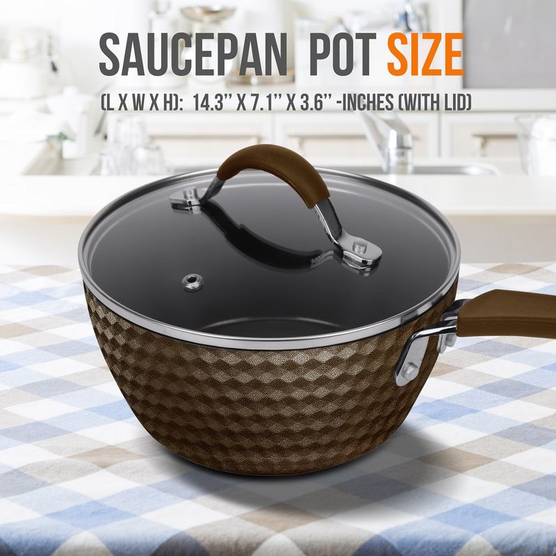 NutriChef Saucepan Pot with Lid Non-Stick High-Qualified Kitchen Cookware, 1.7 Quart, 2 of 8