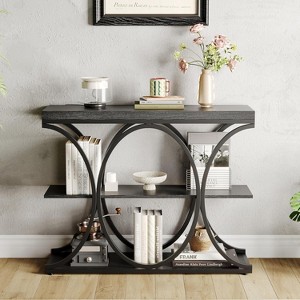 39" Industrial Narrow Console Table, 3-Tier Sofa Table with Round Metal Base for Entryway, Hallway, Living Room - 1 of 4