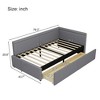 Modern Twin Size L-Shaped Daybed, Linen Upholstered Corner Bed with Two Storage Drawers, Left or Right Corner Option, Beige/Gray - ModernLuxe - 3 of 4