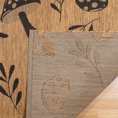 Whimsical Black and Chestnut Floral Polypropylene 8' x 10' Area Rug