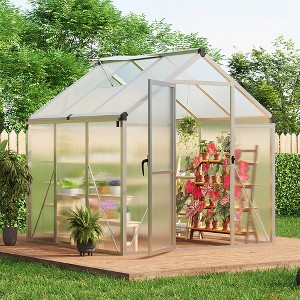 Garvee Walk-In Greenhouse with Polycarbonate Panels, Aluminum Frame, Quick Setup, Roof Vent, Outdoor Garden Greenhouse - 1 of 4