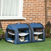 Munora 39" Portable Twin Compartment Cat Show House - Soft-Sided Pet Kennel with Removable Cushions & Storage Bag - Blue - 2 of 4