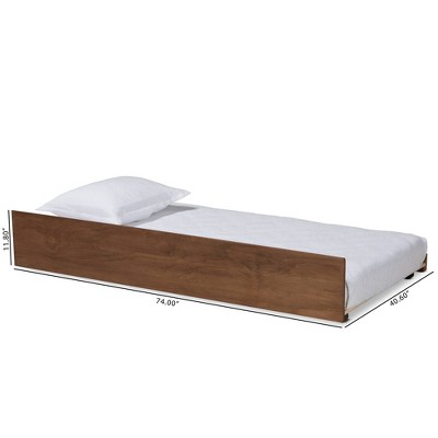 Walnut Twin Wood Trundle Bed with Wheels