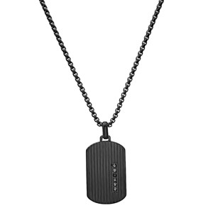 Steeltime 24" Men's black ip stainless steel dog tag pendant with black simulated diamond accent - 1 of 4