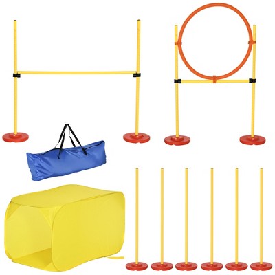 PawHut 4-Piece Yellow Dog Agility Training Set with Tunnel and Hurdles