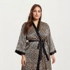 Anna-Kaci Lounge Women's Leopard Print Satin Robe with Contrast Trim Soft Silky Fabric Waist Tie Closure and Flowing Longline Silhouette - 4 of 4