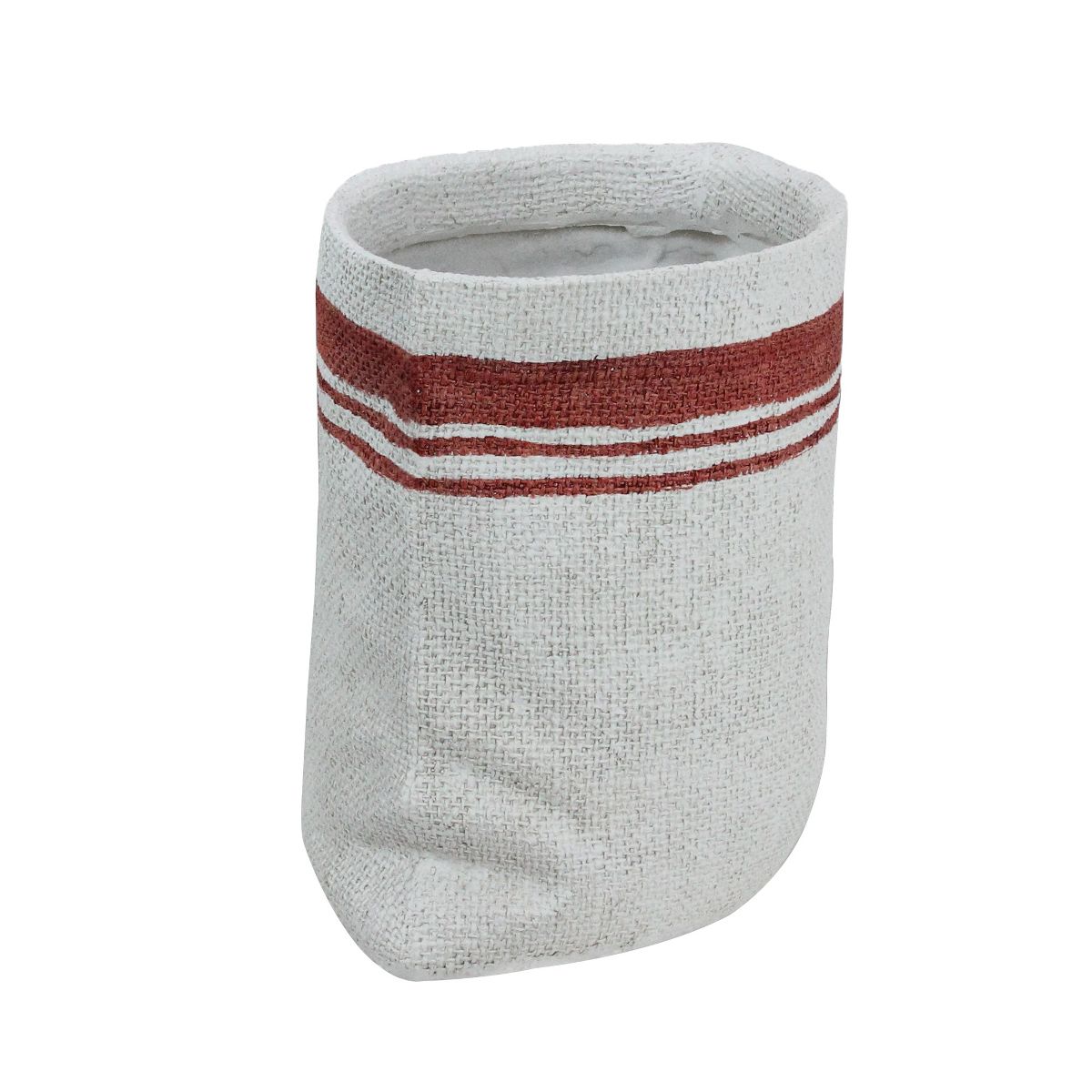 Allstate Floral 8" White and Red Sack with Stripes Christmas Potted Plant Holder - thumbnail 3