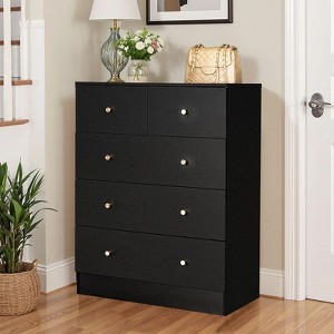 Karl Home 5-Drawer Dresser for Bedroom and Chest of Drawers with Sturdy Construction Wood Storage Organizer for Closet black - 1 of 4
