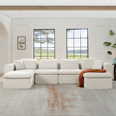 143" Cloud Chenille Modular U-Shaped Sectional Sofa with Deep Seat, No Assembly Required