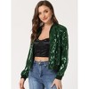 INSPIRE CHIC Women's Party Sequin Sparkle Long Sleeve Cropped Length Zipper Bomber Jacket - 2 of 4