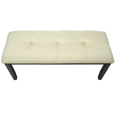 44" Cream Upholstered Bench with Gray Solid Wood Frame