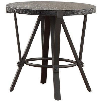 Vynxaria Contemporary End Table, Side Table, Nightstand, Gray, Ash Veneers, Iron Base