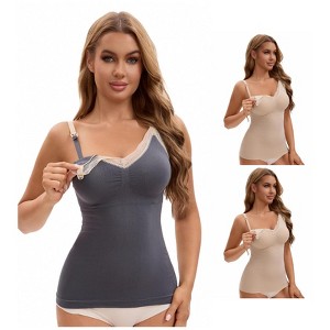 INSPIRE CHIC Women's 3 Pcs Lace V Neck Pregnancy Cami with Built-In Bra Maternity Nursing Tank Top for Breastfeeding - 1 of 4