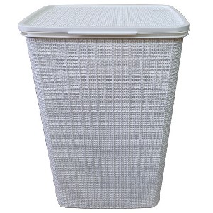 YBM Home Plastic Rattan Laundry Hamper Basket with Hinged Lid - 1 of 1