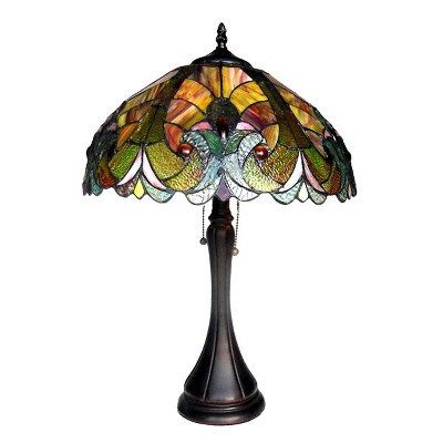 Victorian Tiffany-Style Stained Glass Table Lamp with Bronze Base
