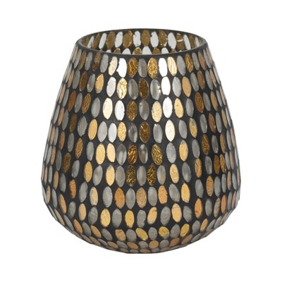 Sagebrook Home 8" Glass Votive Candle Holder - Contemporary Art Deco Bronze and Copper Tea Light Candle Holder for Home, Office, Event Decor