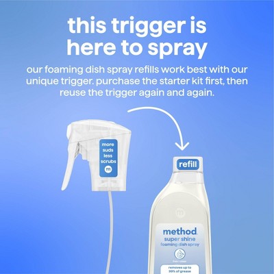 Method Super Shine Foaming Dish Spray Powered By Enzymes Free + Clear - Refill - 16oz