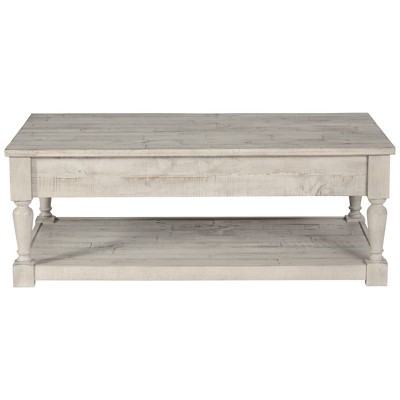 Whitewash Rectangular Pine Wood Cocktail Table with Storage