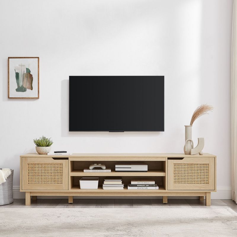 Modern Boho Storage TV Stand for TVs up to 80" with Rattan Doors - Saracina Home, 5 of 14