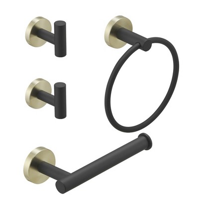 BWE 4-Piece Bath Hardware Set With Robe Hooks, Towel Ring, Toilet Paper Holder Modern