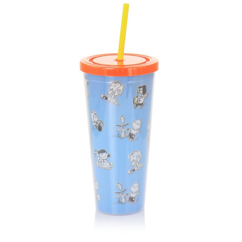 Gibson Peanuts 70th Anniversary 4 Piece Plastic 23.6oz Tumbler set with Lid and Straw in Assorted Colors, 5 of 9