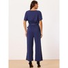 Seta T Women's Crewneck Short Sleeve Belted High Waist Wide Leg Jumpsuits with Pockets - 4 of 4