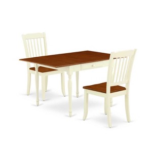 HomeStock 3-Piece Buttermilk and Cherry Finish Solid Wood Top With Dropleaf Dining Table Set - 1 of 4