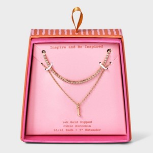 14K Gold Dipped Cubic Zirconia Initial Necklace Set 2pc - A New Day™ Gold - 1 of 3