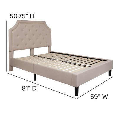 Transitional Beige Full Platform Bed with Tufted Nailhead Trim Headboard