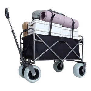 Whisen Beach Wagon with Big Wheels for Sand 500lbs Capacity, with 9" Pneumatic Tires, Collapsible Folding Design - Black - 1 of 4
