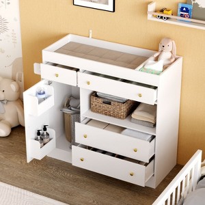 Famapy Multifunctional Changing Table Dresser: Storage Cabinet, Towel Rack – Grow with Baby - 1 of 4