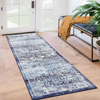 Washable Vintage Area Rug, Low-Pile Soft Faux Wool Carpet with Non-Slip TPR Backing, Stain-Resistant Large Rug for Living Room, Bedroom