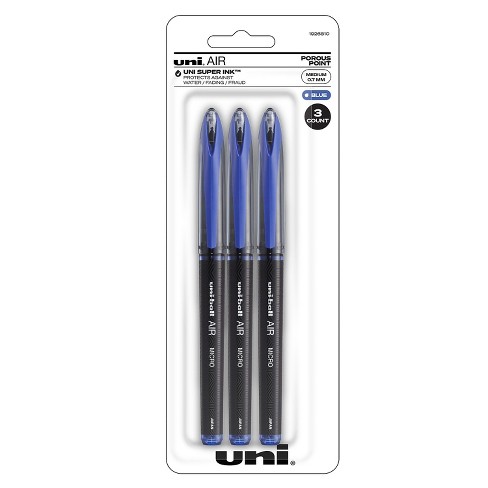 Uni-Ball Air Porous Rollerball Pen, Medium 0.7 mm, Blue Ink, Black Barrel, Dozen