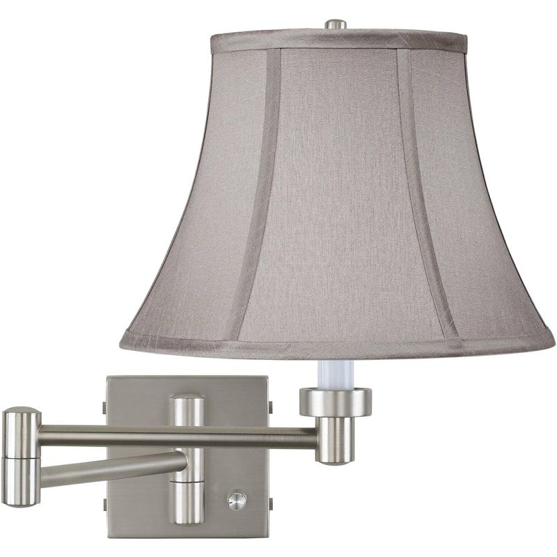 Possini Euro Design Modern Swing Arm Wall Lamp Brushed Nickel Plug-In Light Fixture Pewter Gray Bell Shade Bedroom Bedside Reading, 1 of 4