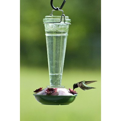 Green Glass and Metal Hummingbird Nectar Feeder, 8 oz