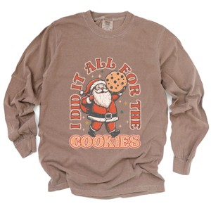 I Did It All For The Cookies Santa - Women's Garment Dyed Long Sleeve Graphic T-Shirt - 1 of 4